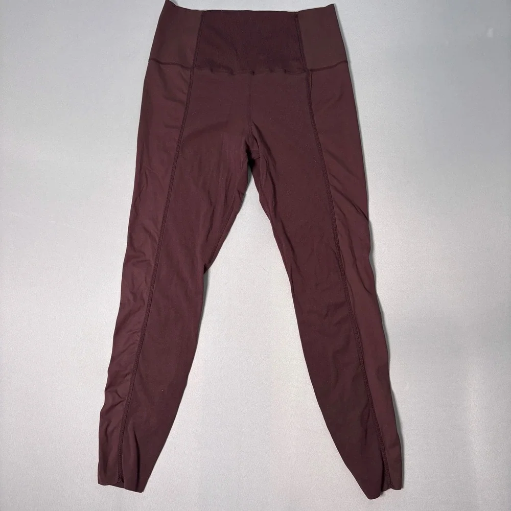 Nike Yoga Dri-FIT High Waisted Ribbed Leggings Burgundy Maroon Large CU5293-638
